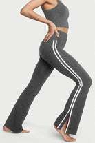 Lezat Legging Ella Organic Cotton High-Rise Flare Stripe Leggings - Dark Heather Grey