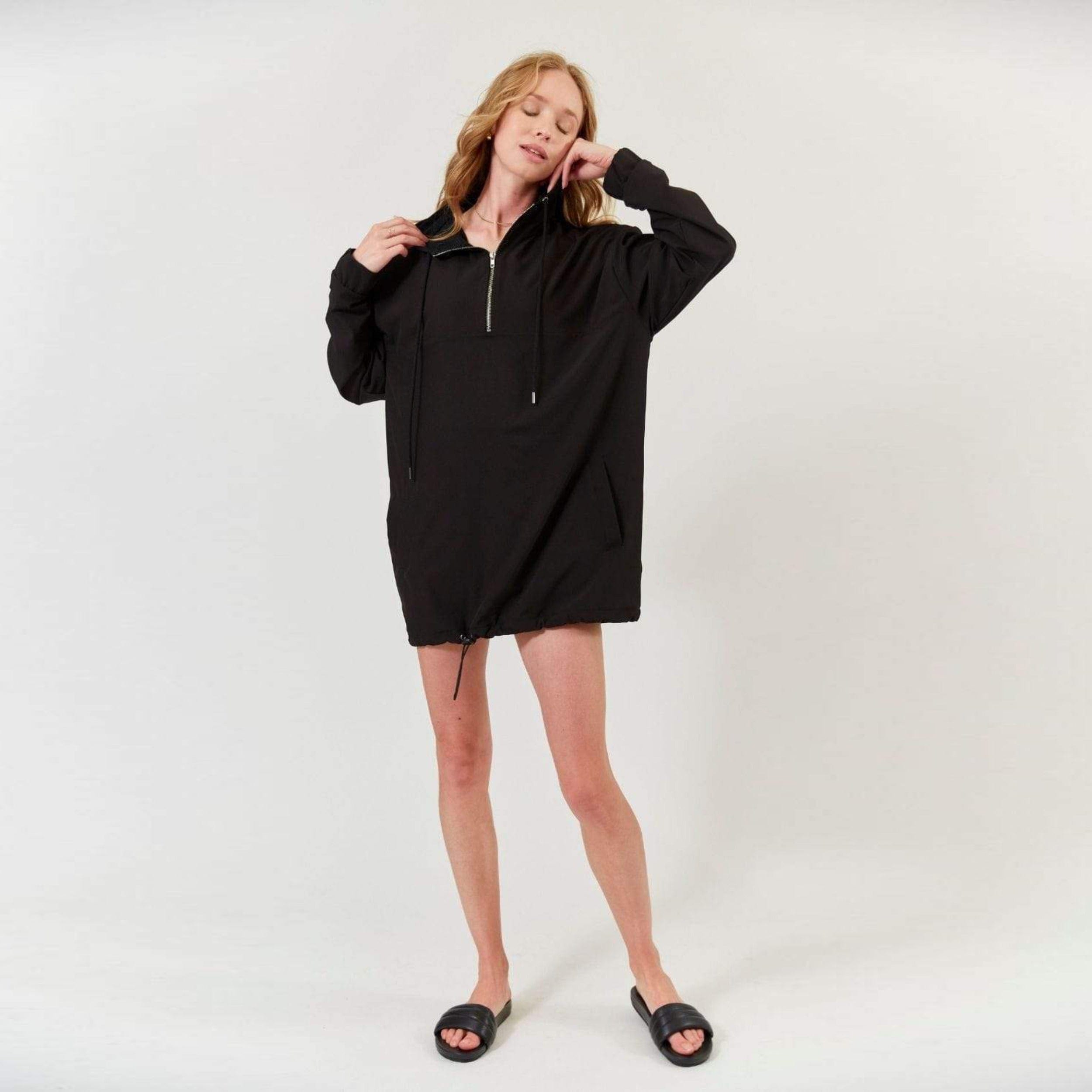 Lezat Dress Abby Windbreaker Hoodie Dress - Black