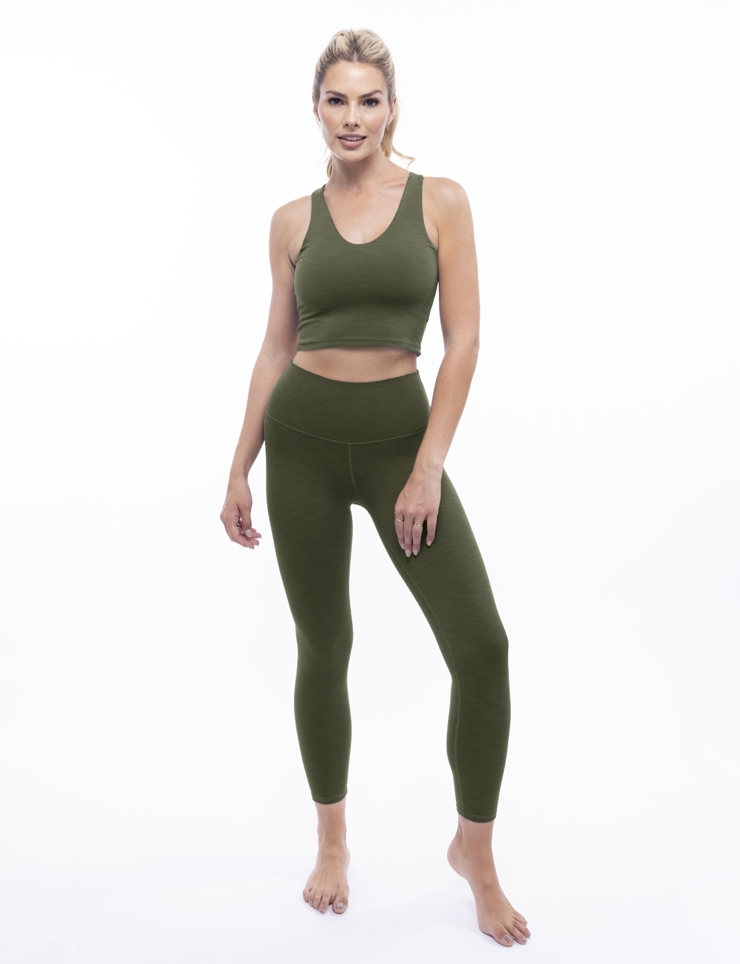 Lezat Tank Rib V-Neck Cropped Tank - Heather Forest Green