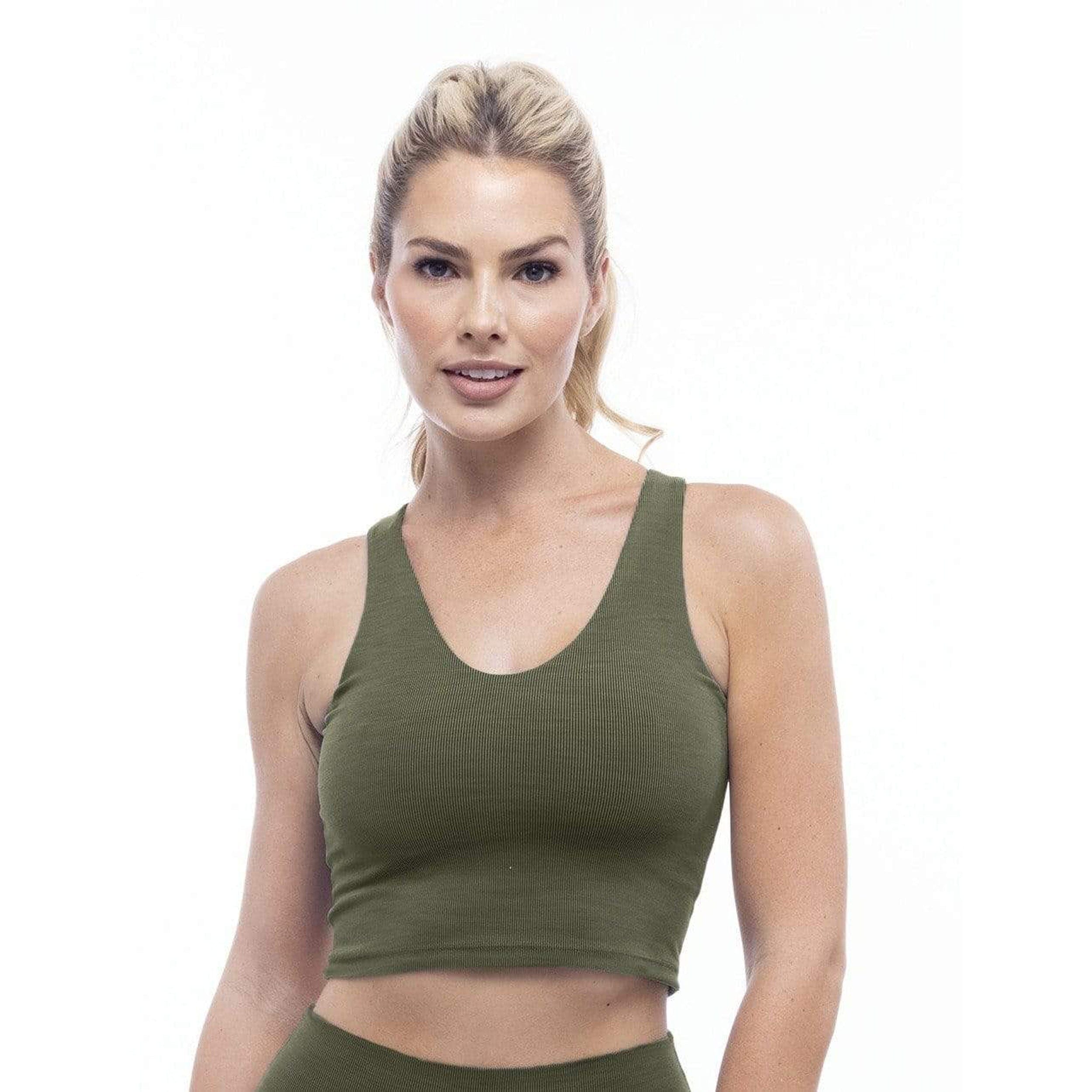 Lezat Tank Rib V-Neck Cropped Tank - Heather Forest Green