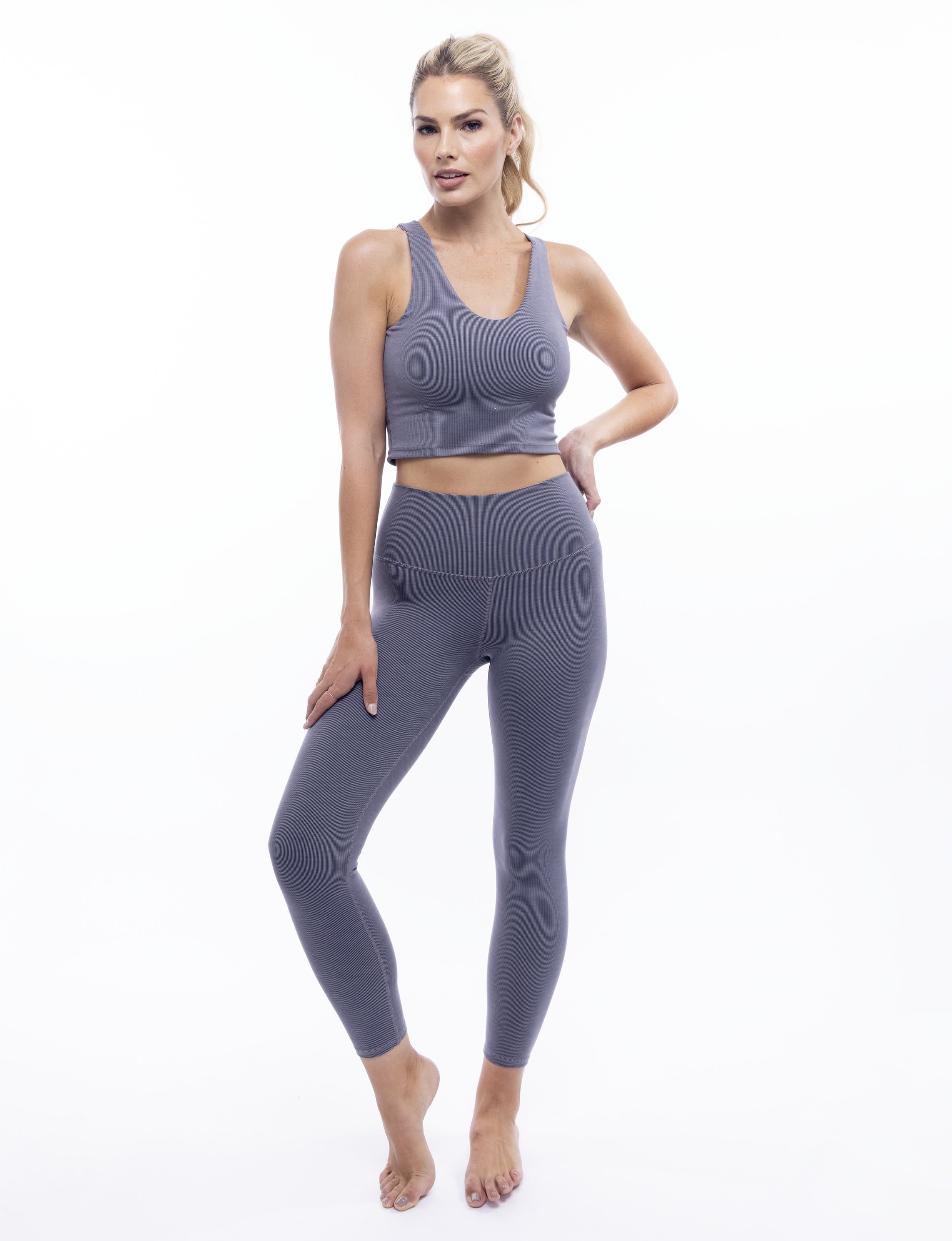 Lezat Tank Rib V-Neck Cropped Tank - Slate