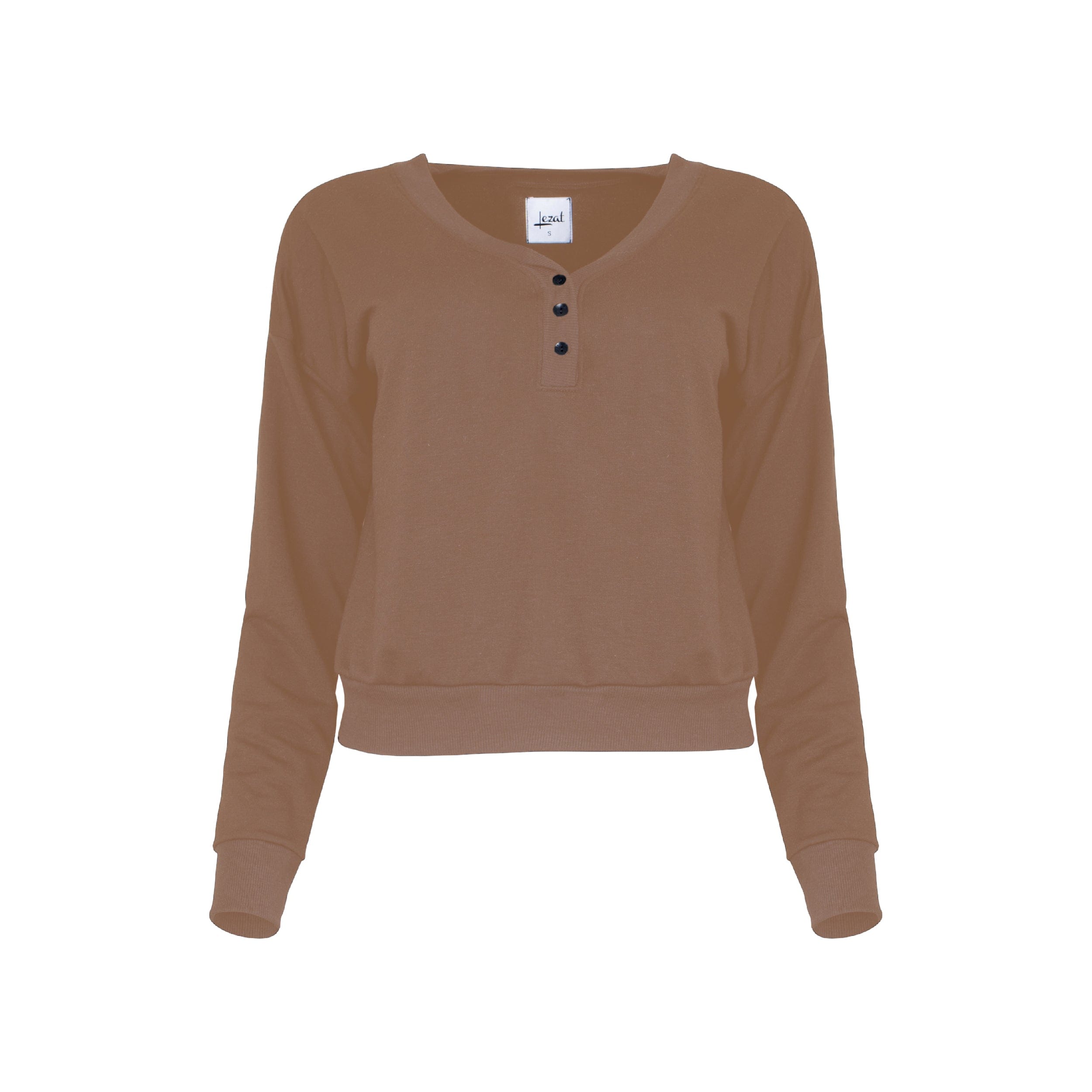 Lezat Top Layla Modal Cropped Henley - Pecan